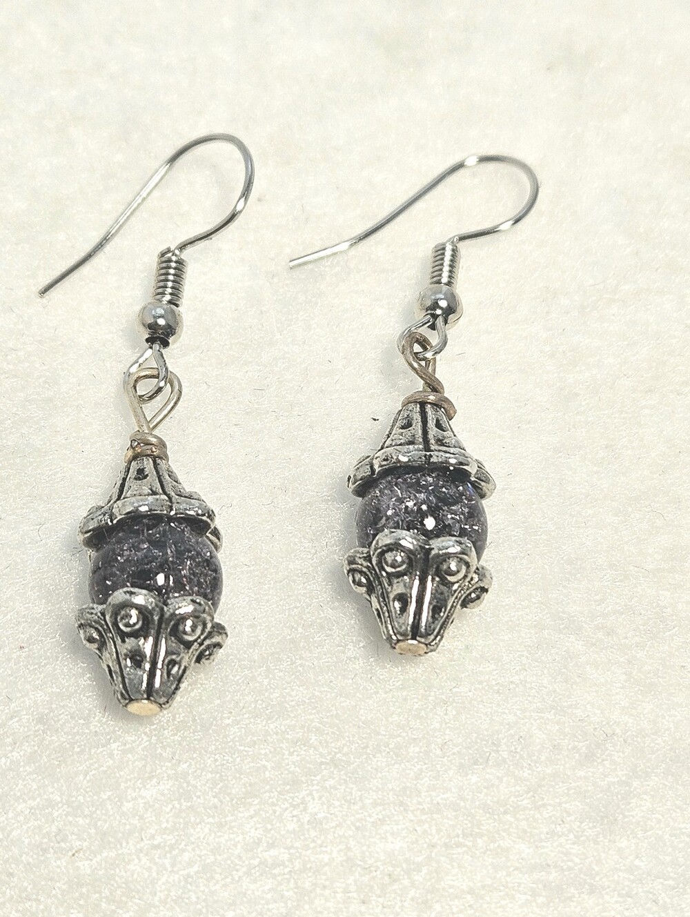 Hand Crafted Vintage Inspired Black Crackle Bead Hook Earrings